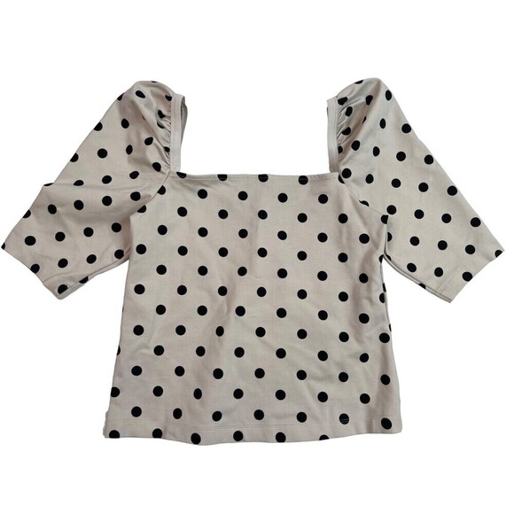 H&M Women's Cropped Light Taupe Black Polka Dot Stretch Form Fitting Top Size M - Picture 6 of 7
